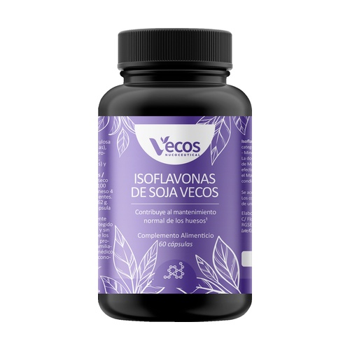 Envase de Isoflavonas de soja + calcio para menopausia, 60 cápsulas, Vecos